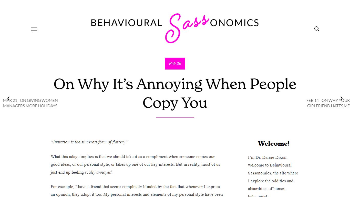 On Why It’s Annoying When People Copy You - Dr Darcie Dixon